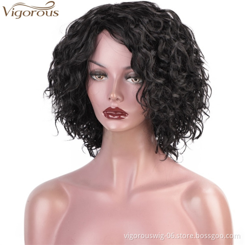 Vigorous Wholesale Price Human Hair Wigs Afro Curly Wigs For White Women 12 Inches Side Part Short Black Hair Wig